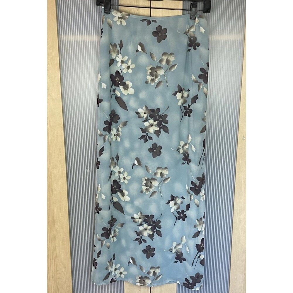 Ecru Vintage Y2k Skirt Boho Sz‎ 6 Festival Floral Midi Fairy Blue